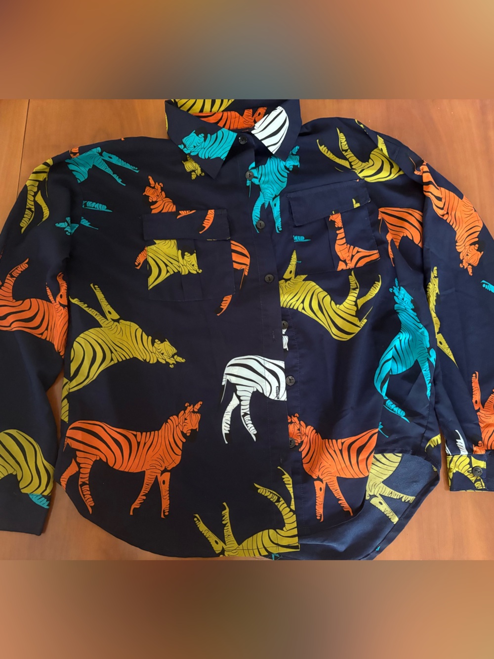 Woman's Navy Zebra Print Button-Up Shirt - Multi Color